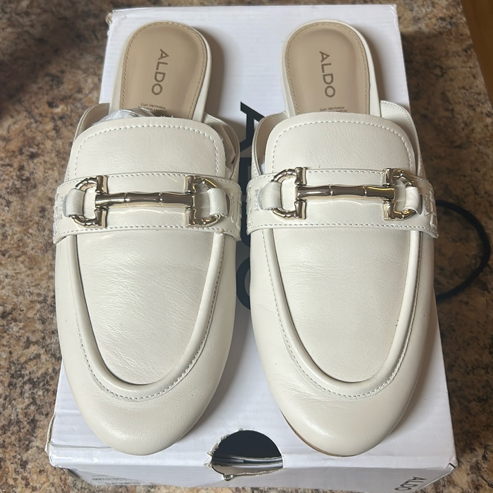 Aldo white leather slide on